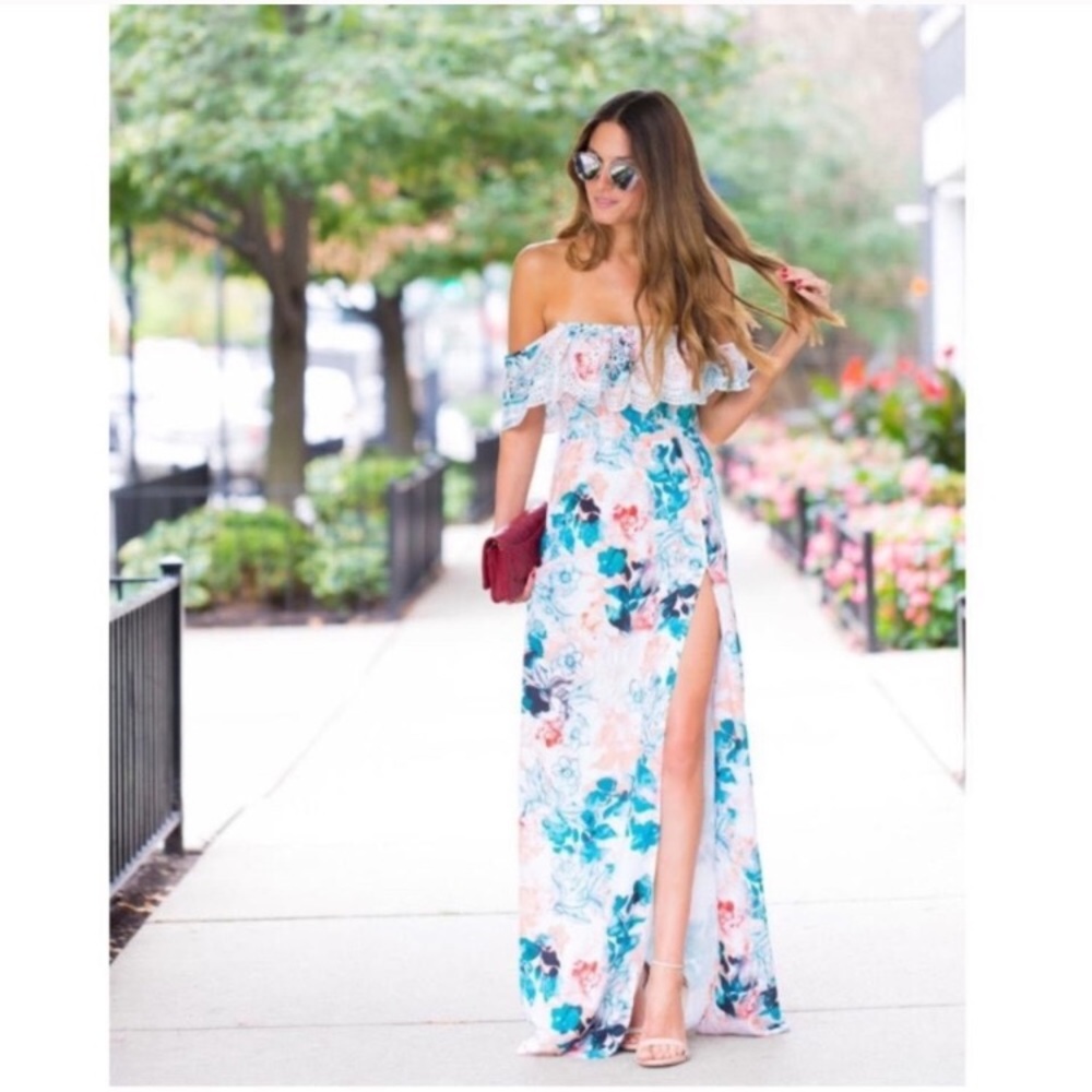 Lovers + Friends Floral Off Shoulder Slit Dress
